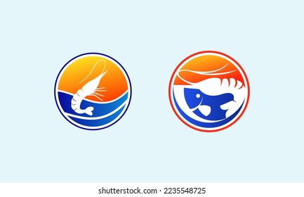 Fish and Shrimp style logo design vector. Fish and Shrimp Logo Design. Logo design for a fishing or sea food related company branding. 
