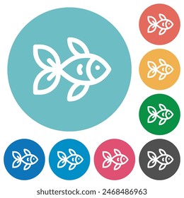 Fish side view outline flat white icons on round color backgrounds