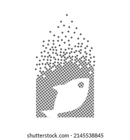 Fish sign fast pixel dots icon. The environmental biohazard pixel is flat-solid. Dissolved and dispersed moving dot art. Integrative and integrative pixel movement. Connecting the modern dots.