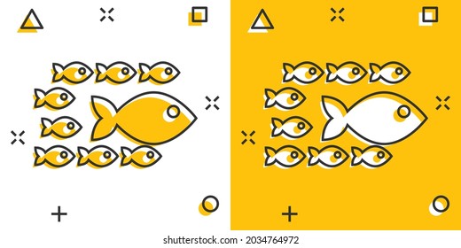 Fish sign icon in comic style. Goldfish vector cartoon illustration on white isolated background. Seafood business concept splash effect.