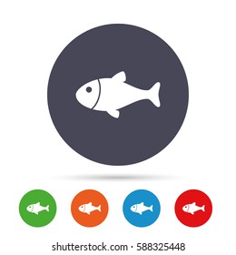 Fish sign icon. Fishing symbol. Round colourful buttons with flat icons. Vector
