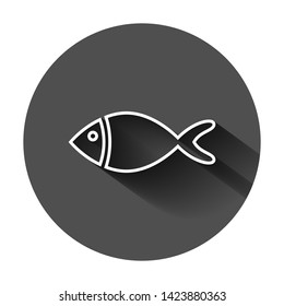 Fish sign icon in flat style. Goldfish vector illustration on round background with long shadow. Seafood business concept.