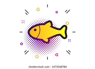 Fish sign icon. Halftone dots pattern. Fishing symbol. Classic flat fish icon. Vector