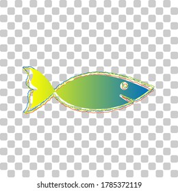 Fish sign illustration. Blue to green gradient Icon with Four Roughen Contours on stylish transparent Background. Illustration.