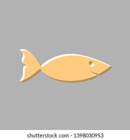 Fish sign illustration. Emboss effect with light orange icon on gray background.