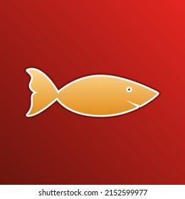 Fish sign illustration. Golden gradient Icon with contours on redish Background. Illustration.