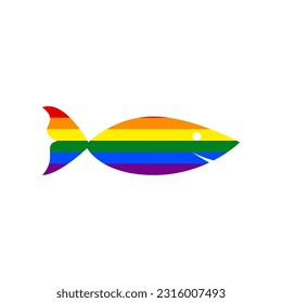 Fish sign illustration. Rainbow gay LGBT rights colored Icon at white Background. Illustration.