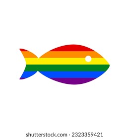Fish sign illustration. Rainbow gay LGBT rights colored Icon at white Background. Illustration.