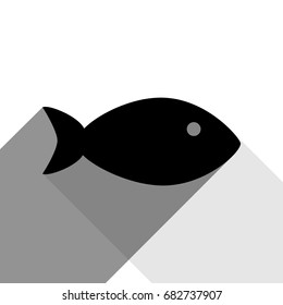 Fish sign illustration. Vector. Black icon with two flat gray shadows on white background.