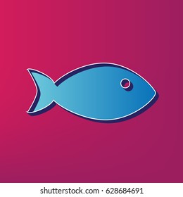 Fish sign illustration. Vector. Blue 3d printed icon on magenta background.