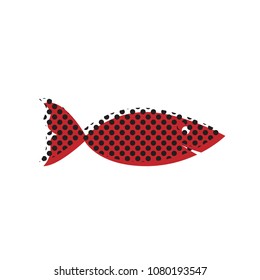 Fish sign illustration. Vector. Brown icon with shifted black circle pattern as duplicate at white background. Isolated.
