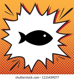 Fish sign illustration. Vector. Comics style icon on pop-art background.
