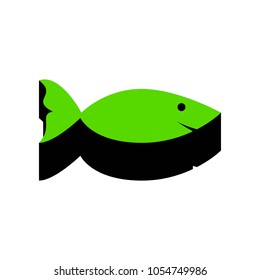 Fish sign illustration. Vector. Green 3d icon with black side on white background. Isolated.