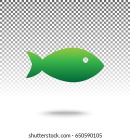 Fish sign illustration. Vector. Green gradient icon with shadow at bottom on transparent and white background.