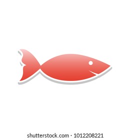 Fish sign illustration. Vector. Reddish icon with white and gray shadow on white background. Isolated.
