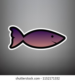 Fish sign illustration. Vector. Violet gradient icon with black and white linear edges at gray background.