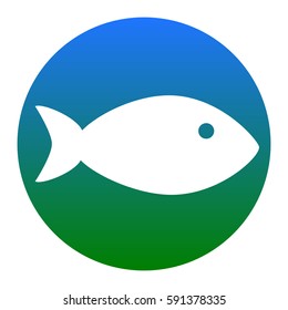 Fish sign illustration. Vector. White icon in bluish circle on white background. Isolated.