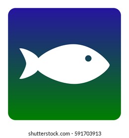 Fish sign illustration. Vector. White icon at green-blue gradient square with rounded corners on white background. Isolated.