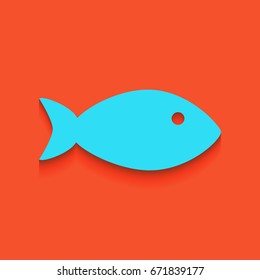 Fish sign illustration. Vector. Whitish icon on brick wall as background.