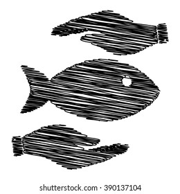 Fish sign. Save or protect symbol by hands with scribble effect.