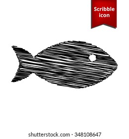 Fish sign. Vector illustration with pen effect. Scribble icon for you design. 