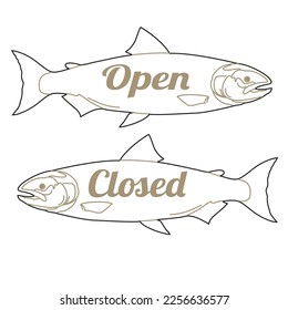 pescado, cartón, abierto, cerrado, imagen vectorial, símbolo, tienda, placa, cnc