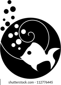 Fish silhouette, achromatic logo with fish