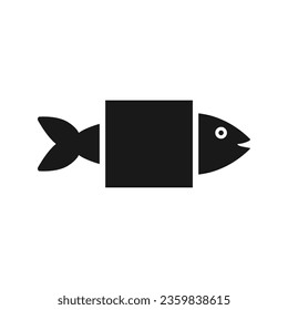 Fish silhouette with big empty frame. Vector design with place for text.
