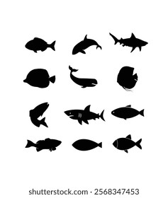 Fish Silhouette Bundle Vector Illustration Set