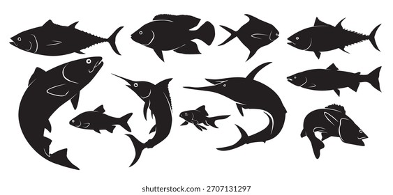 Ilustración vectorial de colección de silueta de pescado