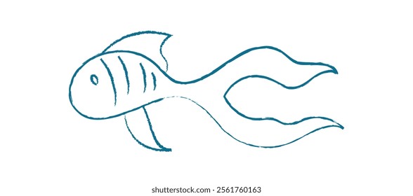 Fish silhouette doodle. Aquatic creature outline. Ocean life, flat graphic style, potential for icon usage. Simple design with a playful chalk pattern that captures the essence of underwater Chalk and