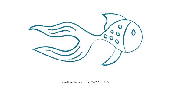 Fish silhouette doodle. Aquatic creature in the ocean. Flat graphic style, marine life icon, summer theme, perfect for undersea designs or aquarium projects. Chalk and crayon style