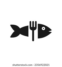 Fish silhouette with fork. Simple minimal vector design. 