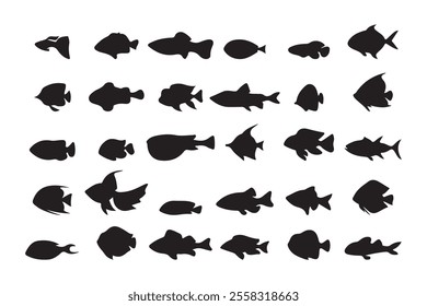 Fish silhouette icon. Different fish silhouette icons.