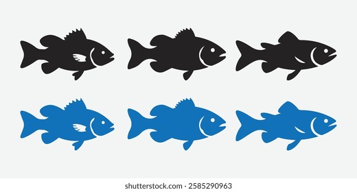 Fish Silhouette Icon Set. Fish Silhouette Icons. Aquatic Fish Icon Collection. Vector Fish Silhouettes.