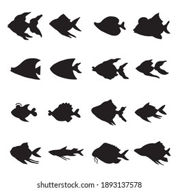 Fish Silhouette Icon Set Vector