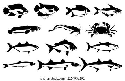 Fish silhouette icon vector set isolated on white background