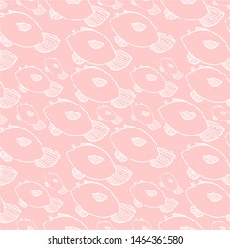 Fish, silhouette, linear drawing, seamless pattern, vector illustration