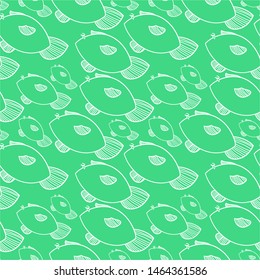 Fish, silhouette, linear drawing, seamless pattern, vector illustration