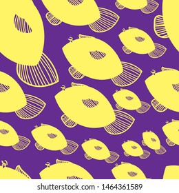 Fish, silhouette, linear drawing, seamless pattern, vector illustration