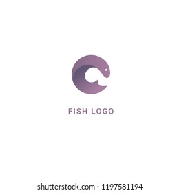 Fish silhouette logo. Vector abstract minimalistic illustration fishing. Tuna, salmon icon. Aquarium, pet shop, marina, fish restaurant, seafood vector flat style logotype modern.