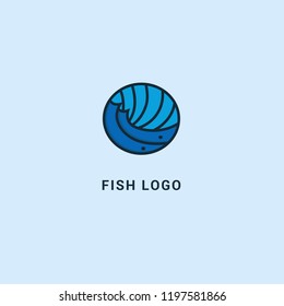 Fish silhouette logo. Vector abstract minimalistic illustration fishing. Tuna, salmon icon. Aquarium, pet shop, marina, fish restaurant, seafood vector flat style logotype modern.