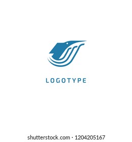 Fish silhouette logo. Vector abstract minimalistic illustration fishing. Tuna, salmon icon. Aquarium, pet shop, marina, fish restaurant, seafood vector flat style logotype modern.
