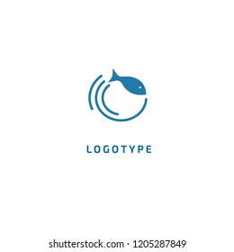 Fish silhouette logo. Vector abstract minimalistic illustration fishing. Tuna, salmon icon. Aquarium, pet shop, marina, fish restaurant, seafood vector flat style logotype modern.