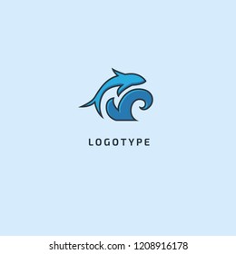 Fish silhouette logo. Vector abstract minimalistic illustration fishing. Tuna, salmon icon. Aquarium, pet shop, marina, fish restaurant, seafood vector flat style logotype modern.