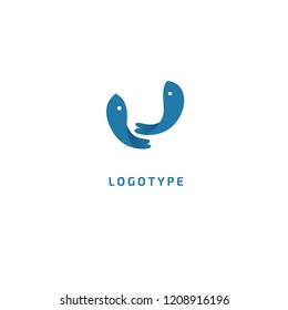 Fish silhouette logo. Vector abstract minimalistic illustration fishing. Tuna, salmon icon. Aquarium, pet shop, marina, fish restaurant, seafood vector flat style logotype modern.