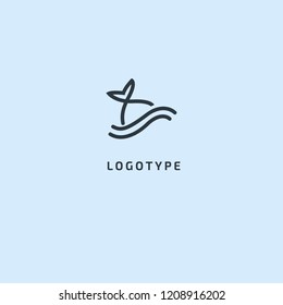 Fish silhouette logo. Vector abstract minimalistic illustration fishing. Tuna, salmon icon. Aquarium, pet shop, marina, fish restaurant, seafood vector flat style logotype modern.