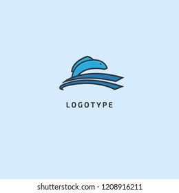 Fish silhouette logo. Vector abstract minimalistic illustration fishing. Tuna, salmon icon. Aquarium, pet shop, marina, fish restaurant, seafood vector flat style logotype modern.