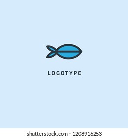 Fish silhouette logo. Vector abstract minimalistic illustration fishing. Tuna, salmon icon. Aquarium, pet shop, marina, fish restaurant, seafood vector flat style logotype modern.