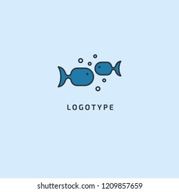 Fish silhouette logo. Vector abstract minimalistic illustration fishing. Tuna, salmon icon. Aquarium, pet shop, marina, fish restaurant, seafood vector flat style logotype modern.